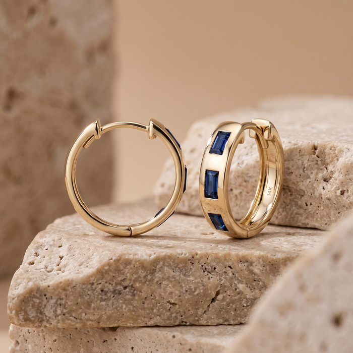 Eternal Gemstone Huggies Earrings in 14K Yellow Gold