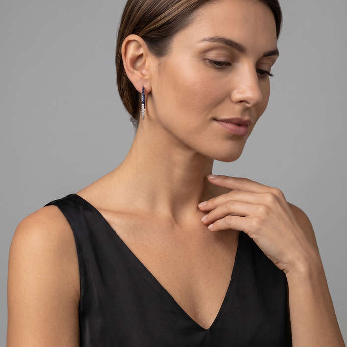 Sapphire Gemstones Diamond Hoop Earrings in 14K Yellow Gold