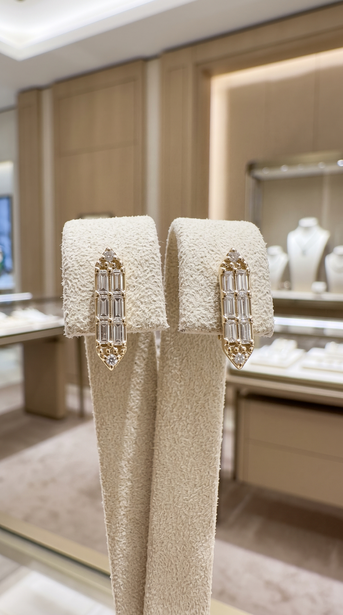 Baguette Tapered Diamond Stud Earrings in 14K Yellow Gold