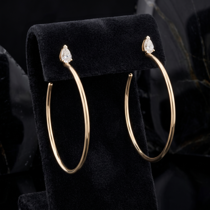 Marquise Accent Open Hoop Earrings in 14K Yellow Gold