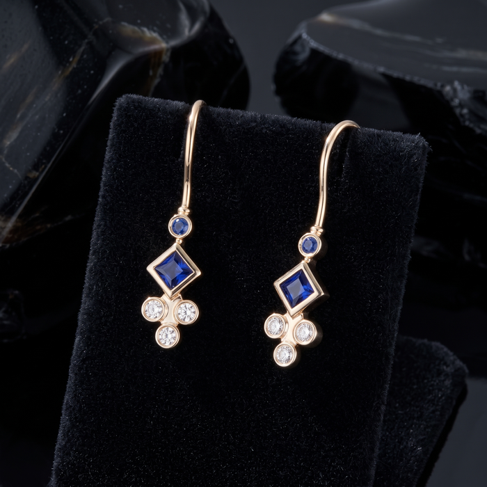 Elegant 14K Gold Sapphire Diamond Drop Earrings