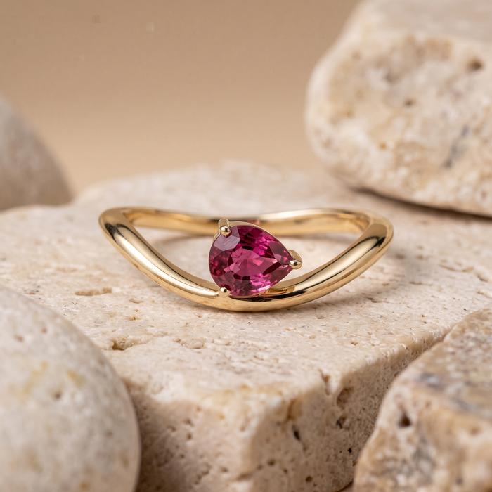 Pear Ruby Open 14K Gold Band Ring
