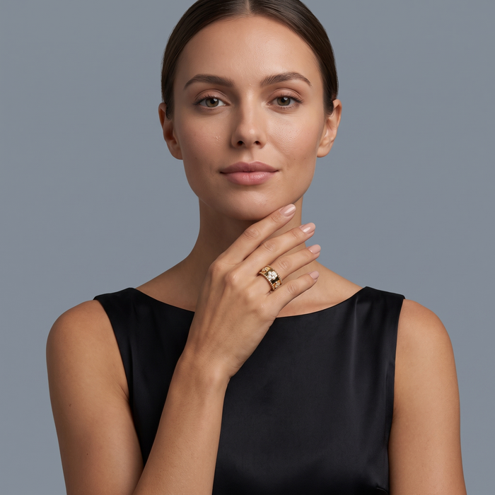 Golden Leaf Shape Diamond Ring in 14K Yellow Gold