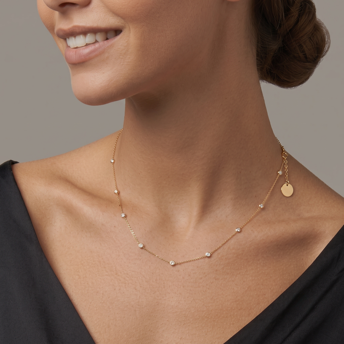 Station Bezel Set Round Diamonds Necklace in 14K Yellow Gold