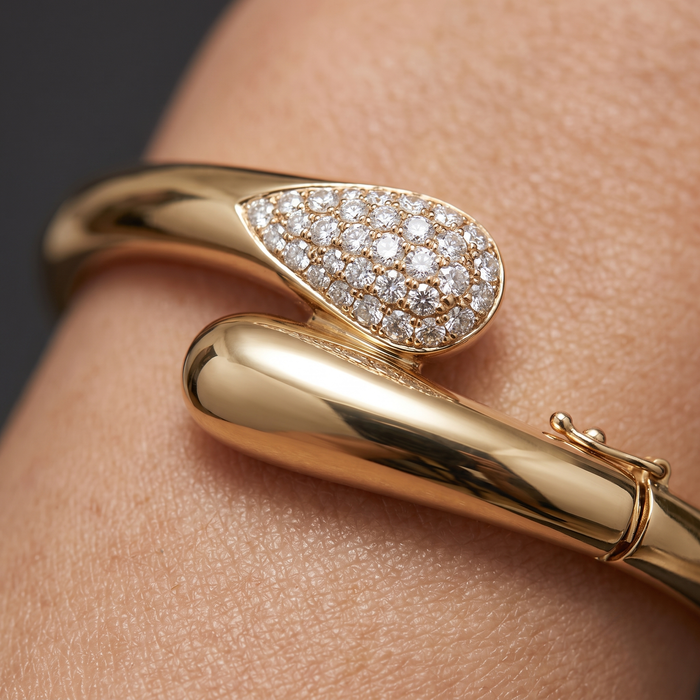 Halo Diamond Bangle Bracelet in 14K Yellow Gold