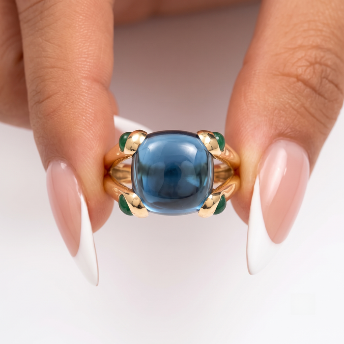 Blue Chalcedony 14K Cushion Ring