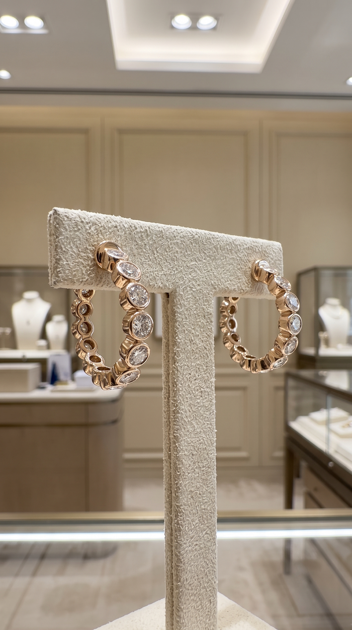 Bubble Bezel Diamond Huggie Hoop Earrings in 14K Yellow Gold