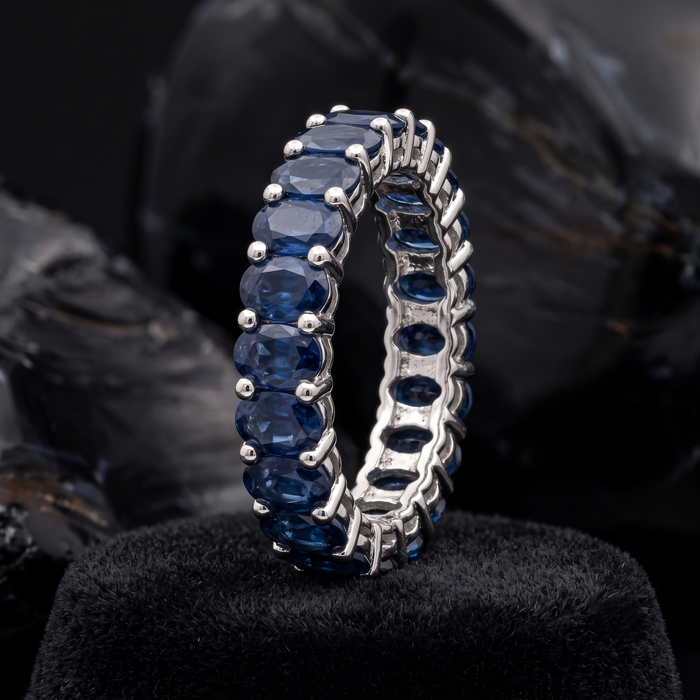 Classic Oval Blue 14K White Gold Sapphire Eternity Ring