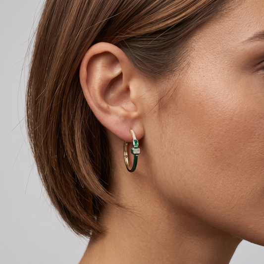 Vintage Halo Diamond Hoop Earrings in 14K Yellow Gold