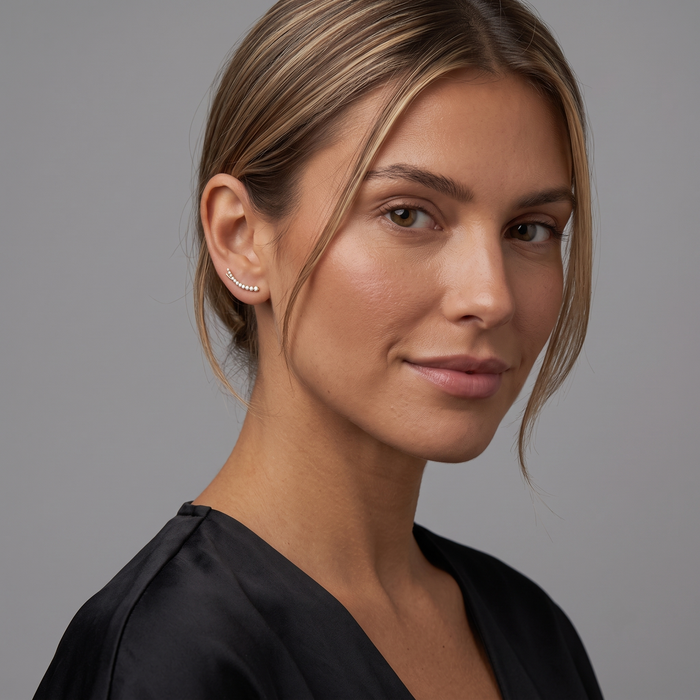Tapered Diamond Climber Stud Earrings in 18K Gold