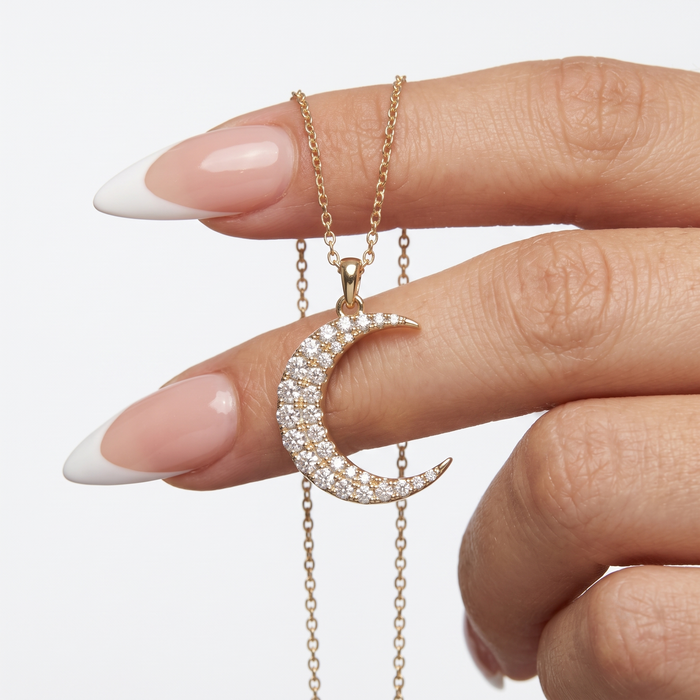 Brilliance Half Moon Pendant Necklace in 14K Yellow Gold