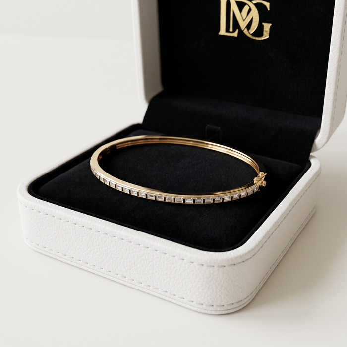 Square Cut Diamond Channel Bangle Bracelet in 14K Yellow Gold