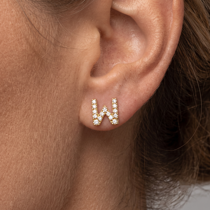 W Initial Diamond Letter Stud Earrings in 14K Yellow Gold