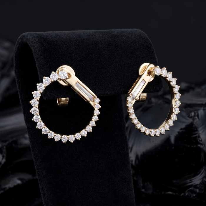 Circle Sparkle Stud Hoop Earrings in 14K Yellow Gold