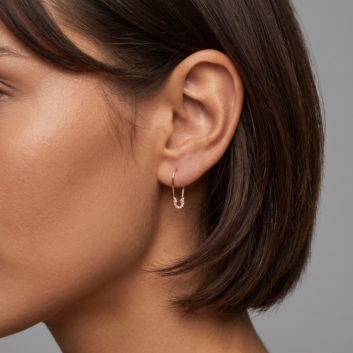Diamond Safety Charm Pin Earrings in 14K Yellow Gold