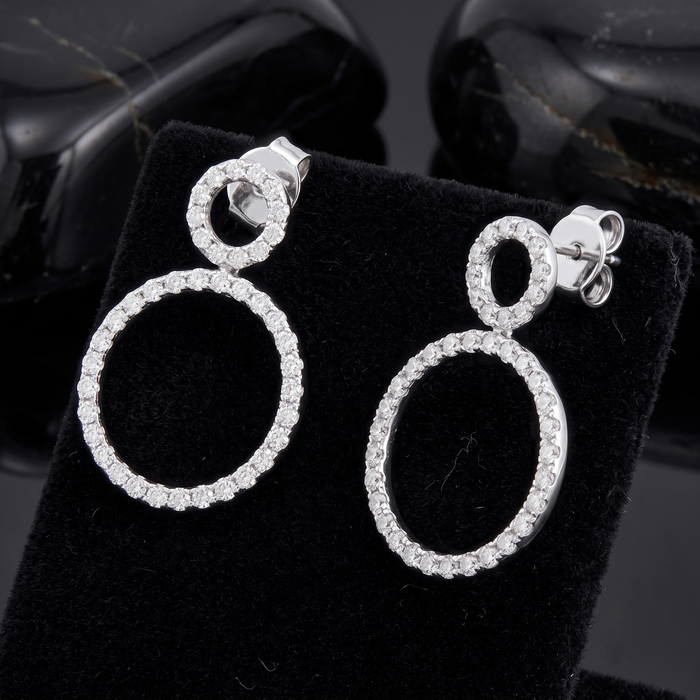 Double Circle Diamond Statement Earrings in 14K Yellow Gold