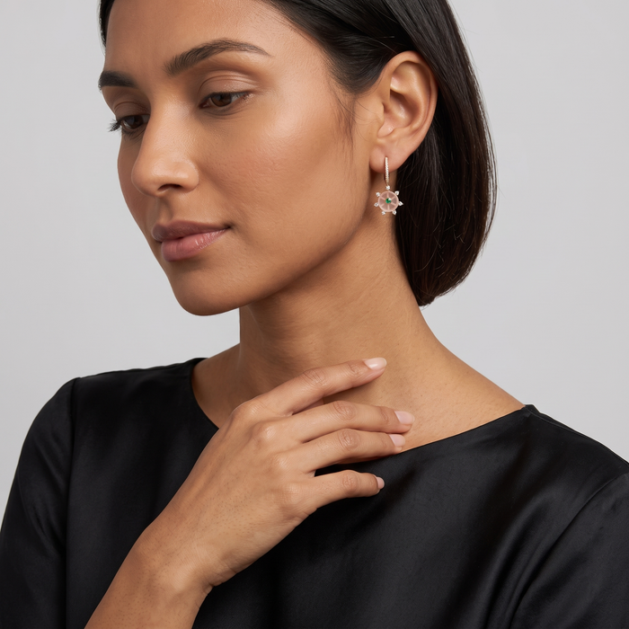 Turquoise Butterfly 14K (or 18k upon request) Yellow Gold Diamond Drop Earrings