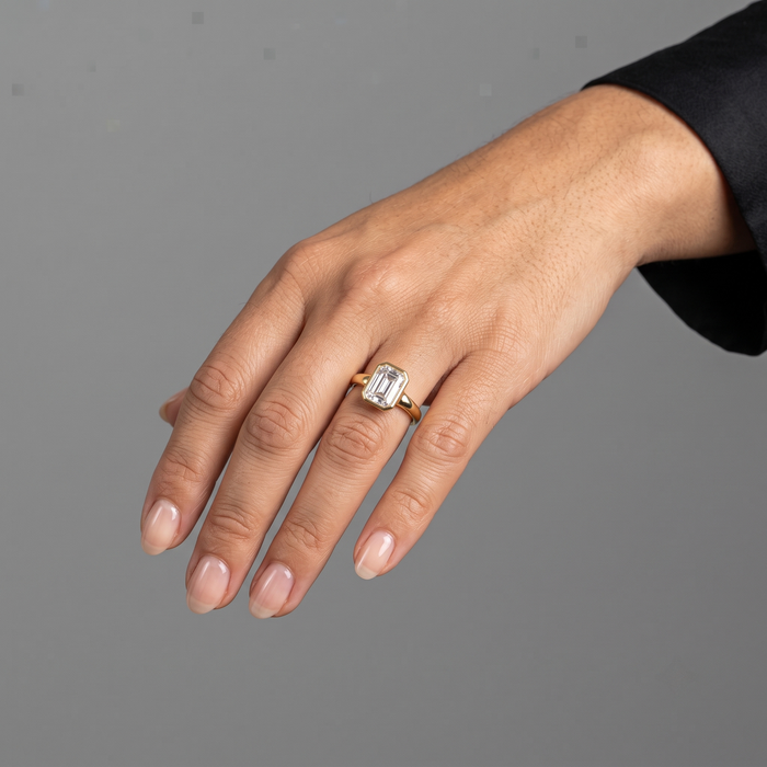 Emerald-Cut Bezel Set Diamond Ring in 14K Yellow Gold