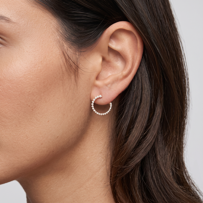 Circle Sparkle Stud Hoop Earrings in 14K Yellow Gold
