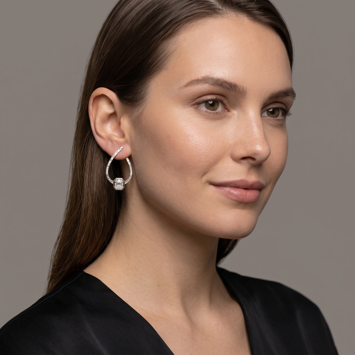 Octagon Teardrop Diamond Hoop Earrings in 18K Yellow Gold