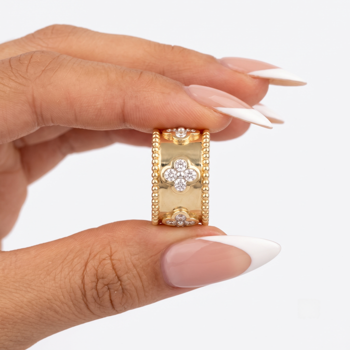 Golden Leaf Shape Diamond Ring in 14K Yellow Gold