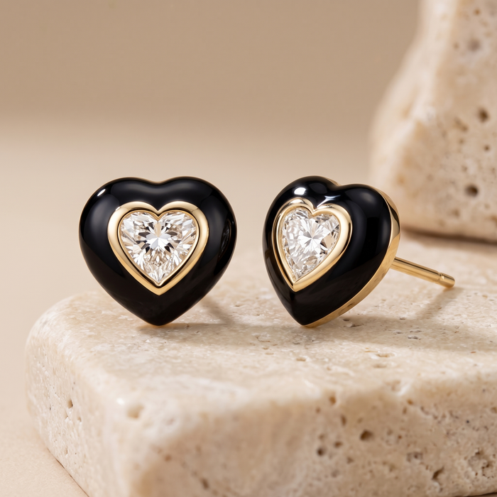 Sweetheart Heart Diamond Stud Earrings in 14K Yellow Gold