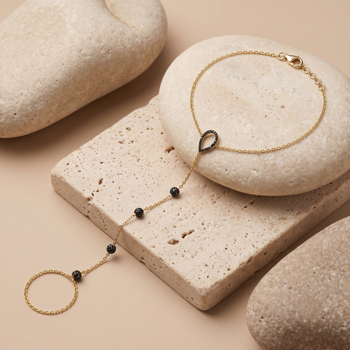 Midnight Mirage Hand Chain Bracelet in 14K Yellow Gold