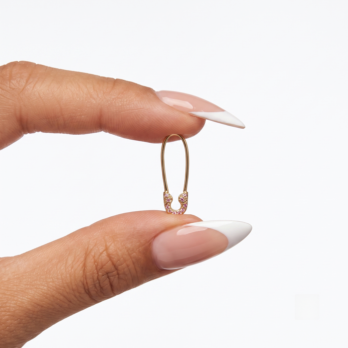 Diamond Safety Charm Pin Earrings in 14K Yellow Gold