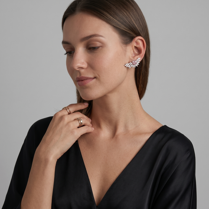 Pink Diamond 14K Gold Leaf Drop Earrings