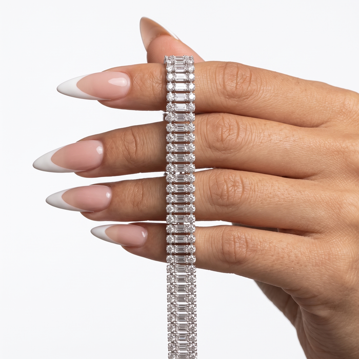 White Baguette 308 Round Diamonds Necklace in 18K Gold