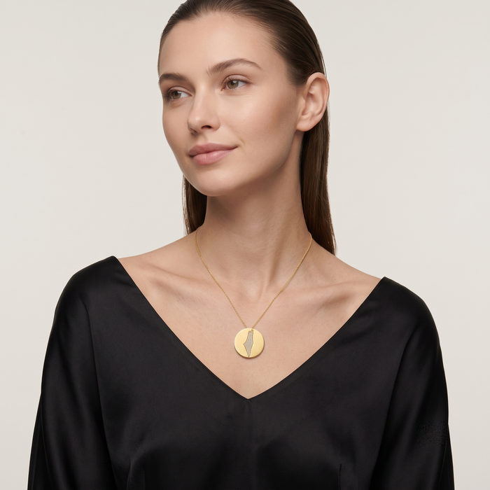 Map Pendant Diamond Medallion Necklace in 14K Yellow Gold