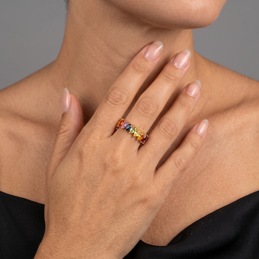 Celestial Spectrum Rainbow Gemstone Ring in 18K Yellow Gold