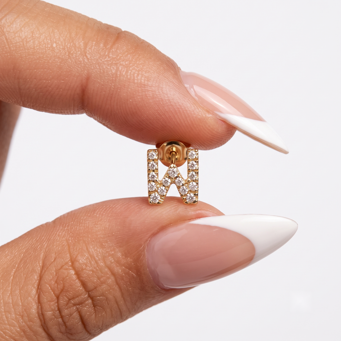 W Initial Diamond Letter Stud Earrings in 14K Yellow Gold