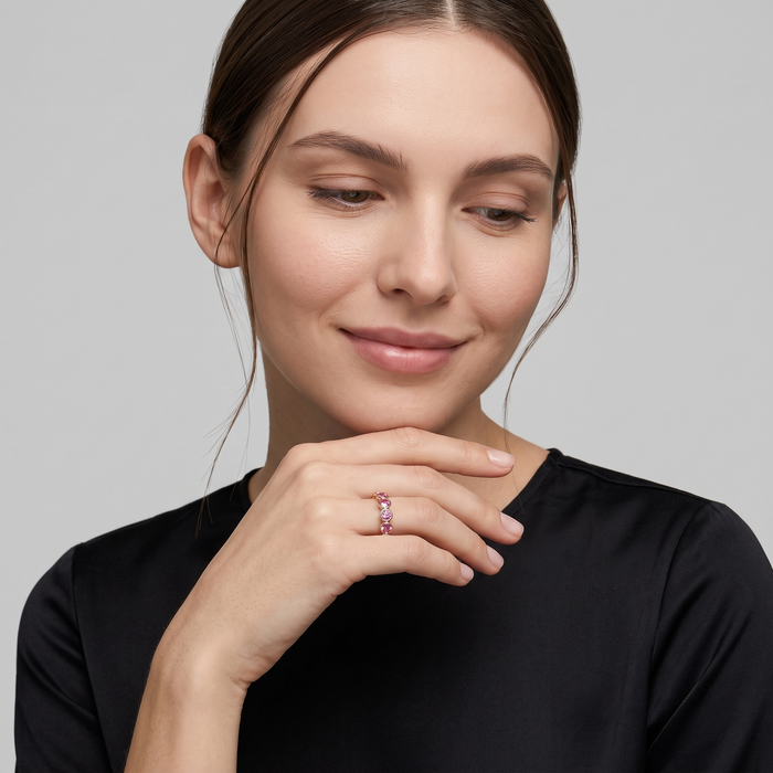 Elegant Round Pink Sapphire 14K Gold Eternity Ring