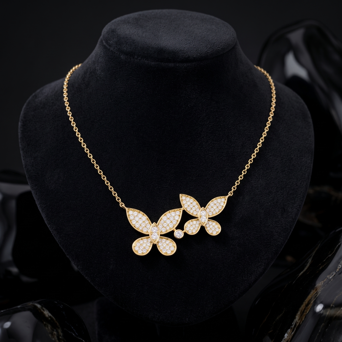 Diamond Cut Butterfly Pendant Necklace in 14K Yellow Gold