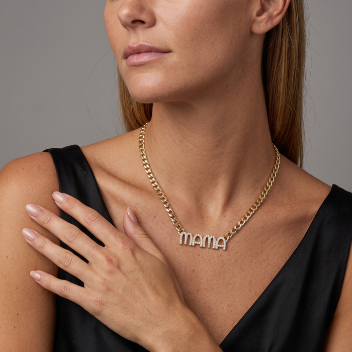 Diamond Charmers Chain Letter Mama Necklace in 14K Gold
