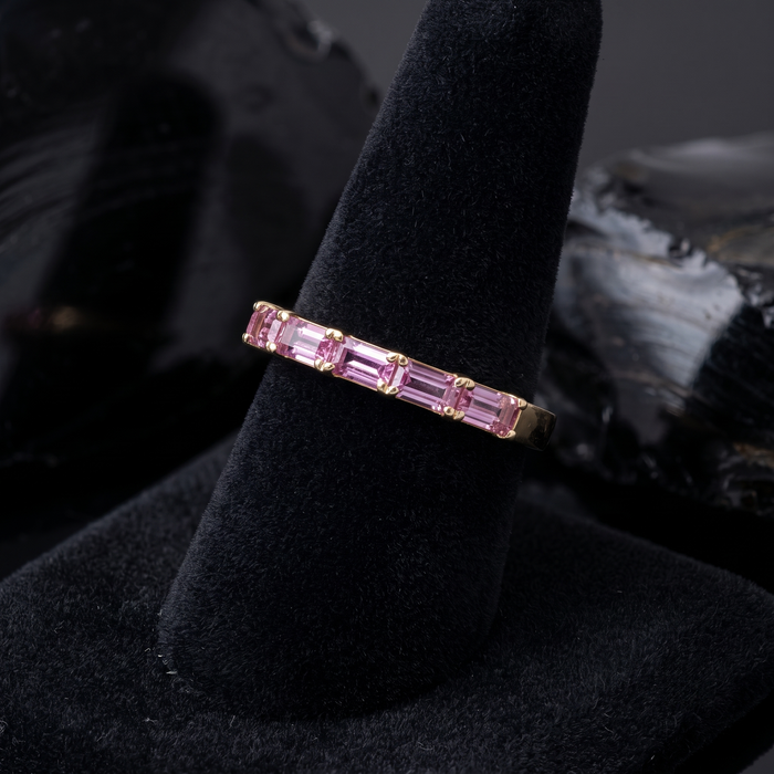 Chic Baguette Pink Sapphire 14K Gold Band Ring