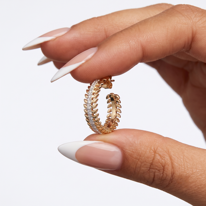Leaf Link Diamond Hoop Earrings in 14K Yellow Gold