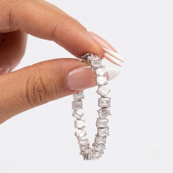 Baguette Diamond Hoop Earrings in 18K White Gold