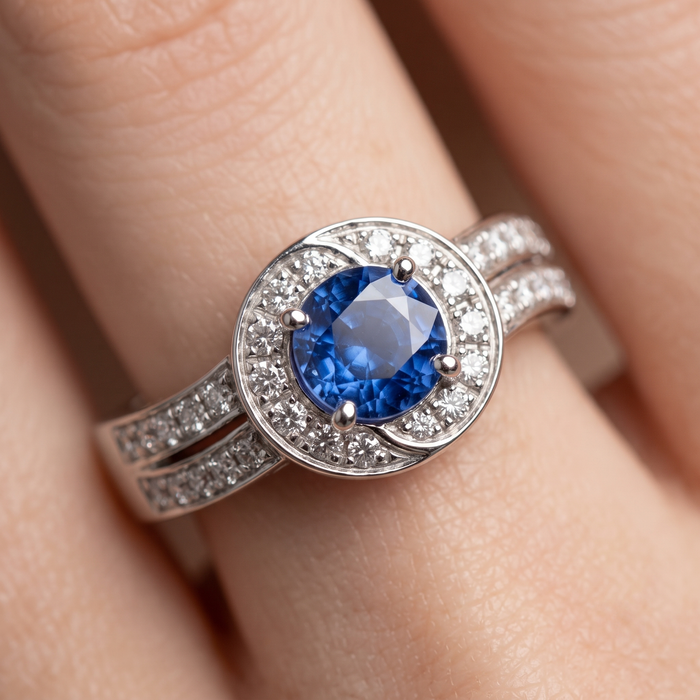 Classic Oval 14K Blue Sapphire Diamond Halo Ring