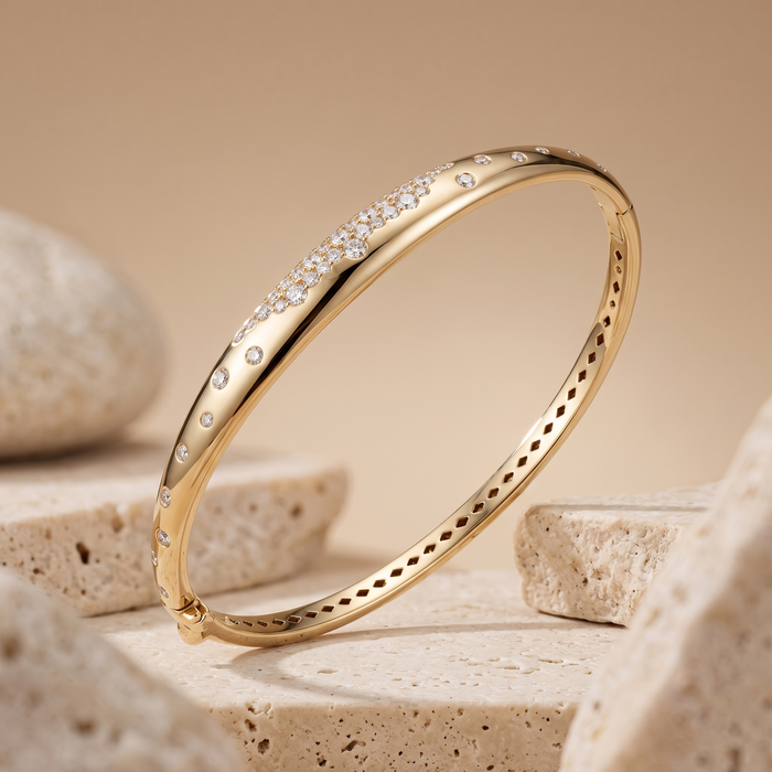 42 Diamond Orbit 14K (or 18k upon request) Yellow Gold Bangle Bracelet