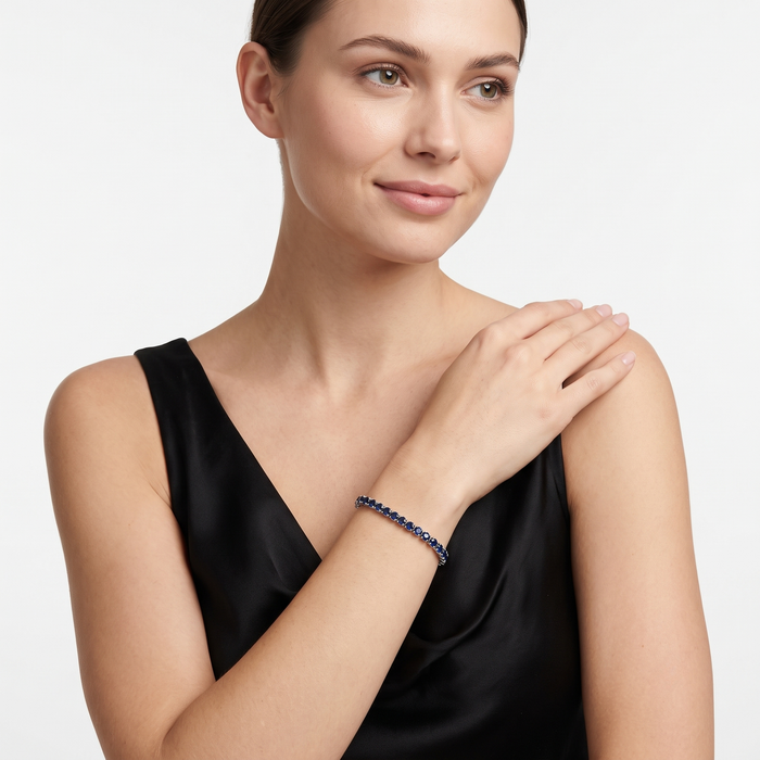 Deep Azure Sapphire Line 14K White Gold Tennis Bracelet