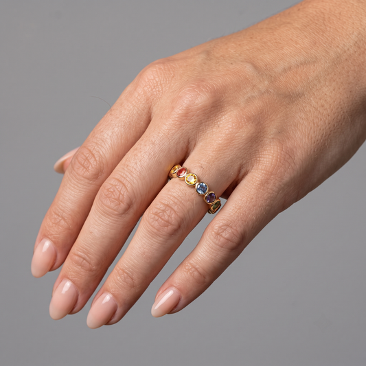 Multi-Color Gemstone 14K Gold Bezel Eternity Ring