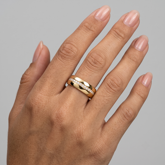 Round Diamond Eternity Band Domed Ring in 14K Yellow Gold