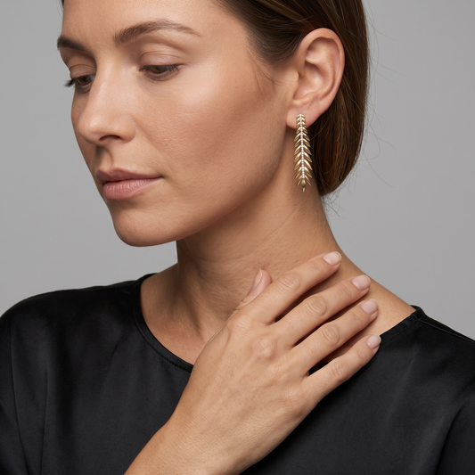 Leaf Shape Halo Huggie Earrings in 14K Yellow Gold
