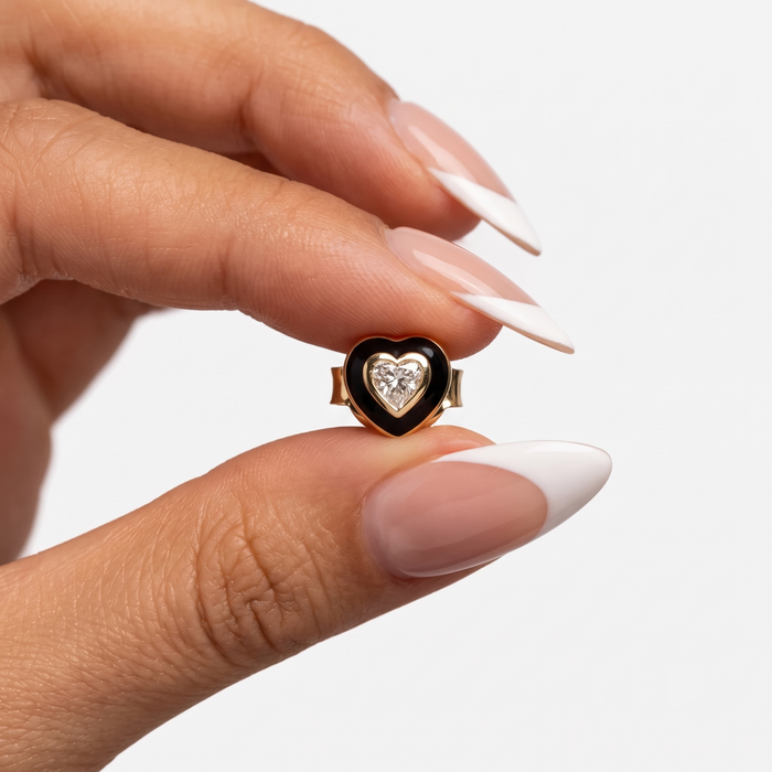 Sweetheart Heart Diamond Stud Earrings in 14K Yellow Gold