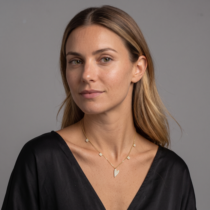 Asymmetrical Diamond Heart Necklace in 14K Yellow Gold