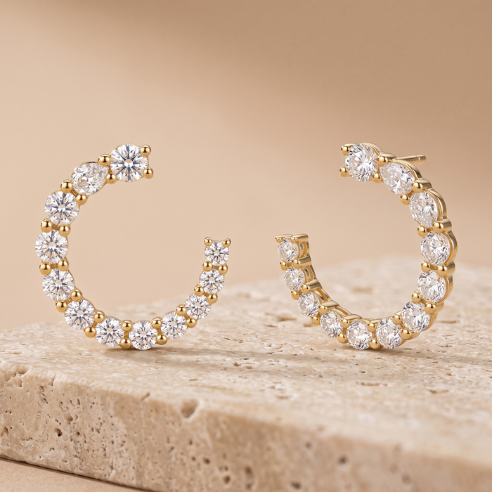 Golden Charm Diamond Hoop Earrings in 14K Yellow Gold