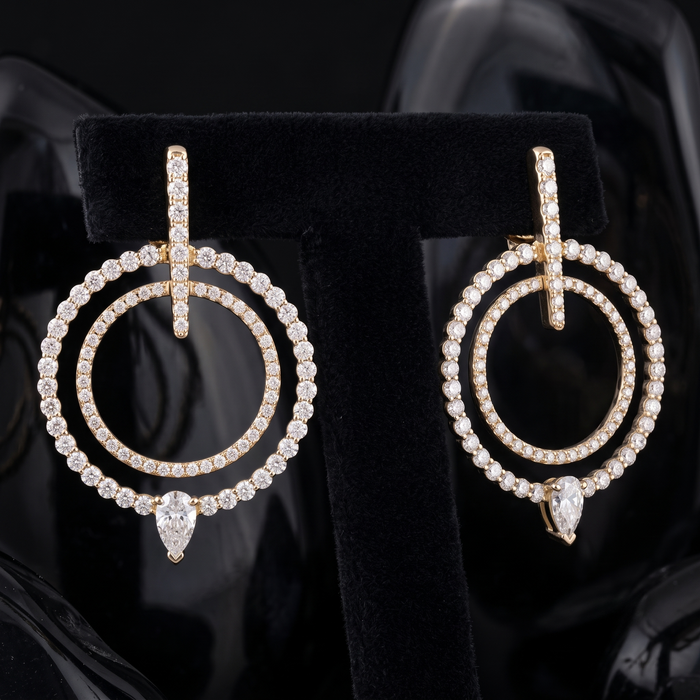 Diamond Serenity Halo Drop Earrings in 14K Yellow Gold