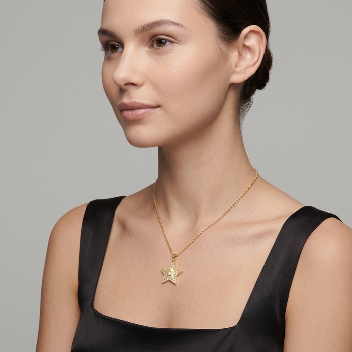Starburst Diamond Pendant Necklace in 14K Yellow Gold